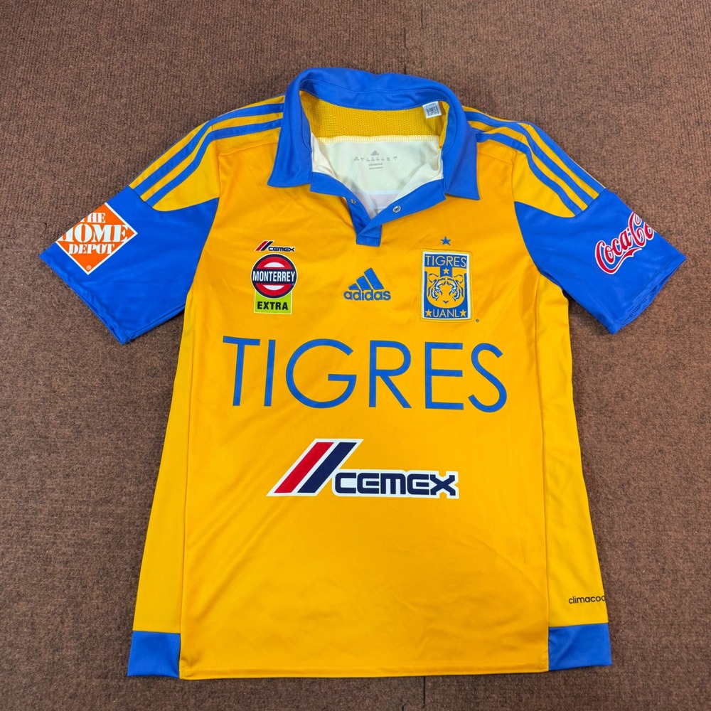 Adidas Tigres UANL Soccer Jersey Youth Large Yellow Blue Cemex Sponsor Shirt